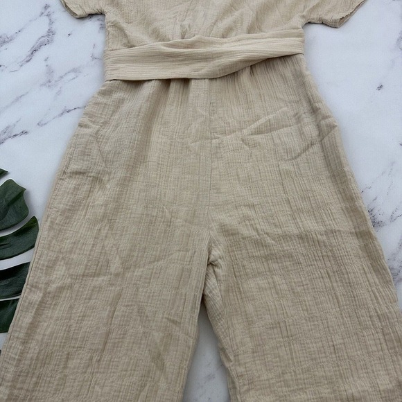 GParrish x Roolee Womens Wide Leg Jumpsuit Size M Cream Wrap Top Textured - Picture 3 of 10